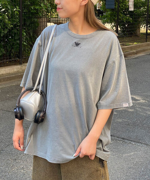 ピグメント加工ワンポイント刺繍オーバーサイズ半袖Tシャツ MONO