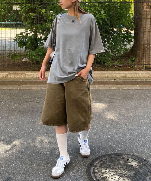 ピグメント加工ワンポイント刺繍オーバーサイズ半袖Tシャツ MONO