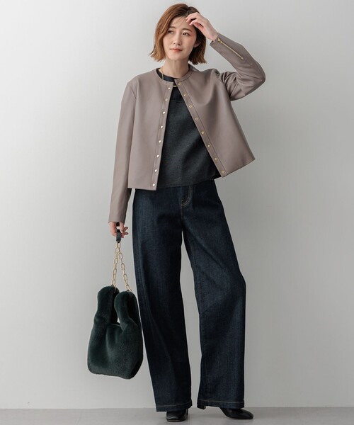 ラムレザーノーカラージャケット