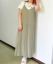 《落ち感×カットプリーツ》レディース キャミワンピース 細見え効果 春夏秋