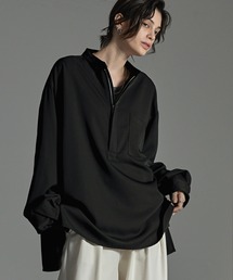 【CIYOT-シヨウト-】ドレープハーフジップオーバーサイズバンドカラーシャツ