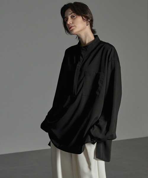 CIYOT（シヨウト）の「【CIYOT-シヨウト-】ドレープハーフジップオーバーサイズバンドカラーシャツ（シャツ/ブラウス・メンズ・ダークブラウン/ライトグレー/ブラック/モカ/チャコール/アイボリー・L/M）」の18枚目の写真