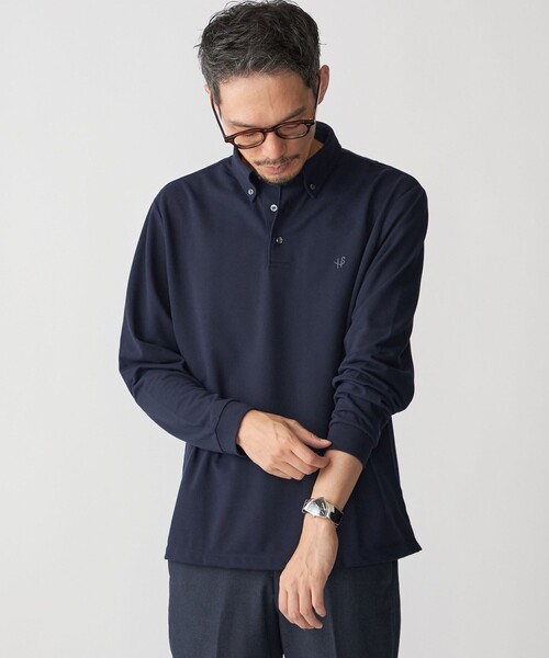 SHIPS（シップス）の「【WEB限定】SHIPS: 吸水速乾・UVケア Drymix（R）ワンポイントロゴ ボタンダウン 長袖ポロシャツ（ポロシャツ・メンズ・ブラック/ライトグレー/ネイビー/ロイヤルブルー/トップグレー・SMALL/MEDIUM/LARGE/X-LARGE）」の14枚目の写真