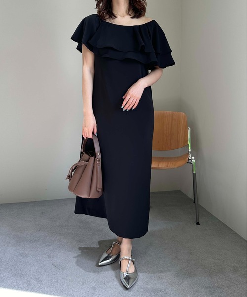 LIZLISA オフショルレイヤードワンピース ブラック オフショル