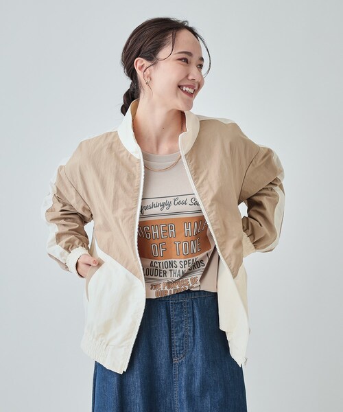 Cutie Blonde（キューティーブロンド）の「【洗える】大人レトロ 配色トラックジャケット（ブルゾン・レディース・ブラック系4/モスグリーン系4/キャメル・04/03/02）」の19枚目の写真