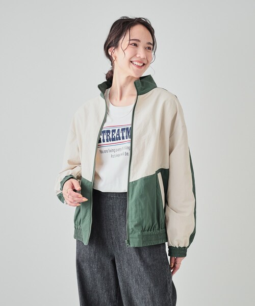 Cutie Blonde（キューティーブロンド）の「【洗える】大人レトロ 配色トラックジャケット（ブルゾン・レディース・ブラック系4/モスグリーン系4/キャメル・04/03/02）」の15枚目の写真