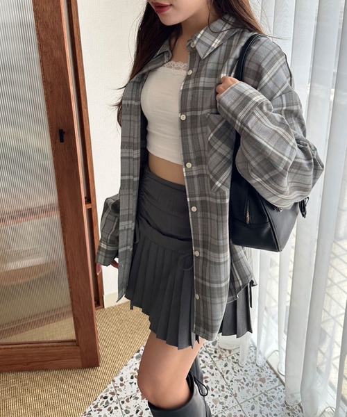 ブラウン系チェック パフスリーブブラウス パフスリーブ」に該当するシャツ/ブラウス（ブラウン/茶色系