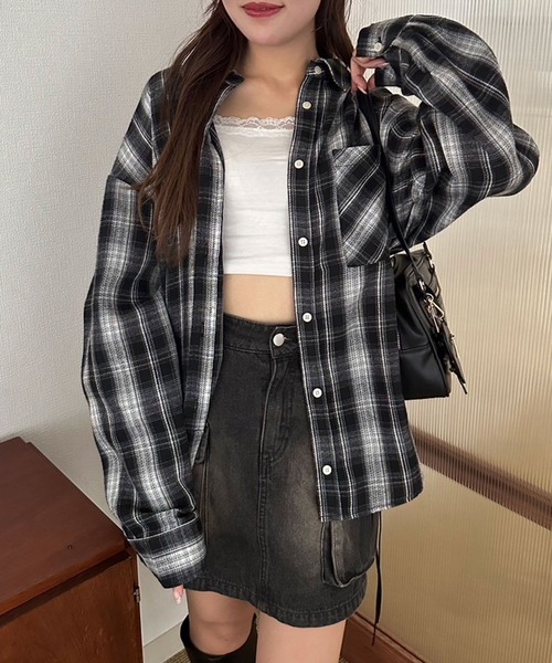 OLIVE des OLIVE(オリーブデオリーブ)の「チェックBigシャツ(シャツ/ブラウス・レディース・ブラウン/サックスブルー/ブラック・FREE)」の15枚目の写真