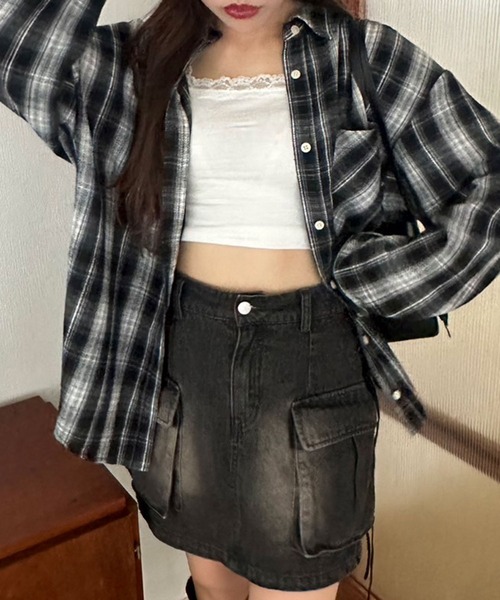 OLIVE des OLIVE(オリーブデオリーブ)の「チェックBigシャツ(シャツ/ブラウス・レディース・ブラウン/サックスブルー/ブラック・FREE)」の17枚目の写真