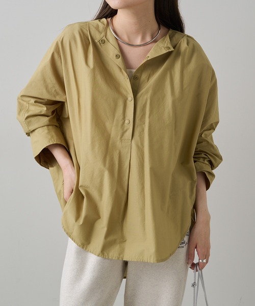 PUAL CE CIN ヴィンテージライクデニムバンドカラーシャツの通販｜das-kleine-bistro.de 新品タグ付き ピュアルセシン タイプライター ノーカラーチュニック