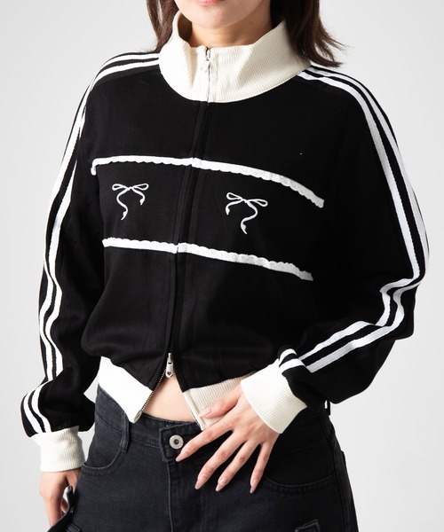 .KOM（ドットコム）の「A'GEM/9 × .kom『.kom/ドットケーオーエム』リボンスポーツジャージ（ジャージ・レディース・ブラック/グレー・FREE）」の5枚目の写真