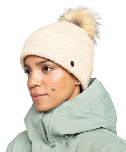 ROXY（ロキシー）の「PEAK CHIC BEANIE/ロキシーポンポン付きニットキャップ・ビーニー（ニットキャップ/ビーニー・レディース・ブラック/ベージュ・FREE）」の2枚目の写真