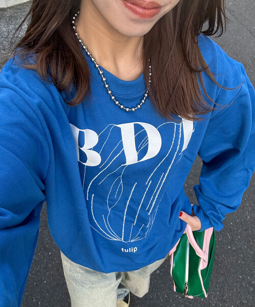 CIAOPANIC(チャオパニック)の「【WEB限定】BDFフラワープリントスウェット(スウェット・レディース・アイボリー/サックスブルー/ライトグレー/ホワイト/オレンジ/イエロー/ネイビー/ピンク/レッド/ブルー/グレー/チャコールグレー・ONE SIZE)」の8枚目の写真