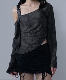 damage lame one shoulder tops / ダメージラメワンショルダートップス