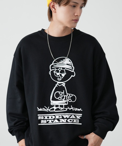 SIDEWAY STANCE（サイドウェイスタンス）の「【SIDEWAY STANCE】プリント スウェット トレーナー（スウェット・メンズ・ブラック系1/ネイビー/グレー/ネイビー系/ライトグレー系1/ブラック系2/ブラック系/ブラック/ネイビー系2/ネイビー系1/ライトグレー系2/ライトグレー系/ブラック系3/ライトグレー系3/ネイビー系3・SMALL/X-LARGE/LARGE/MEDIUM）」の2枚目の写真