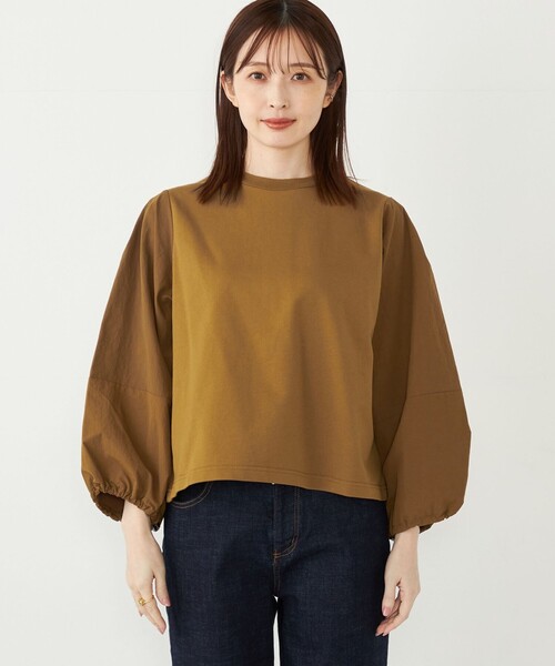 SHIPS Colors（シップス カラーズ）の「SHIPS Colors:〈洗濯機可能〉ミニ裏毛 フハクスリーブ トップス2（Tシャツ/カットソー・レディース・キャメル/ブラック/オフホワイト・ONE SIZE）」の12枚目の写真