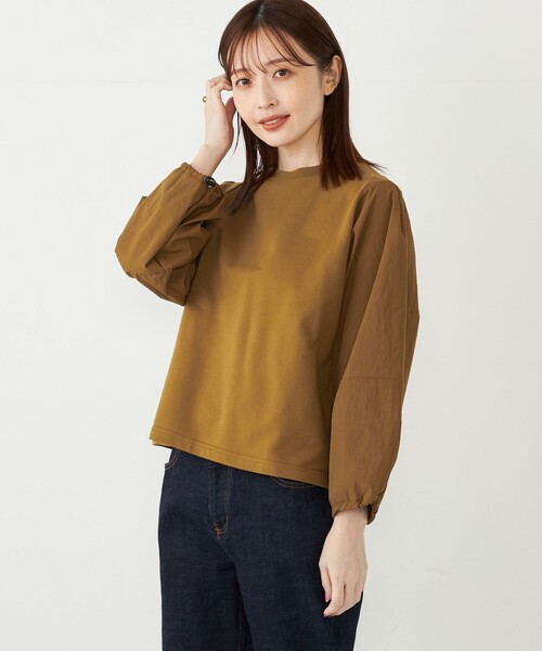 SHIPS Colors（シップス カラーズ）の「SHIPS Colors:〈洗濯機可能〉ミニ裏毛 フハクスリーブ トップス2（Tシャツ/カットソー・レディース・キャメル/ブラック/オフホワイト・ONE SIZE）」の16枚目の写真