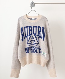 【DISCUS×UNIVERSITY COLLECTION】4Type カレッジロゴ ジャガード織デザイン ショート丈クルーネックニット/ビッグシルエット