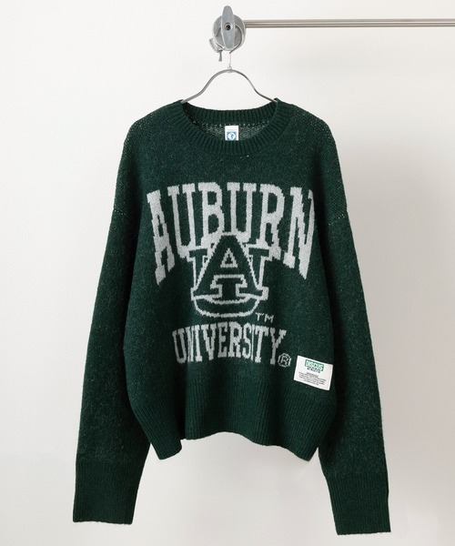 DISCUS ATHLETIC(ディスカス アスレチック)の「【DISCUS×UNIVERSITY COLLECTION】4Type カレッジロゴ ジャガード織デザイン ショート丈クルーネックニット/ビッグシルエット(ニット/セーター・レディース・キャメル/ナチュラル/ダークグリーン/グレー/チャコールグレー/アイボリー/ネイビー/ダークネイビー・M)」の6枚目の写真