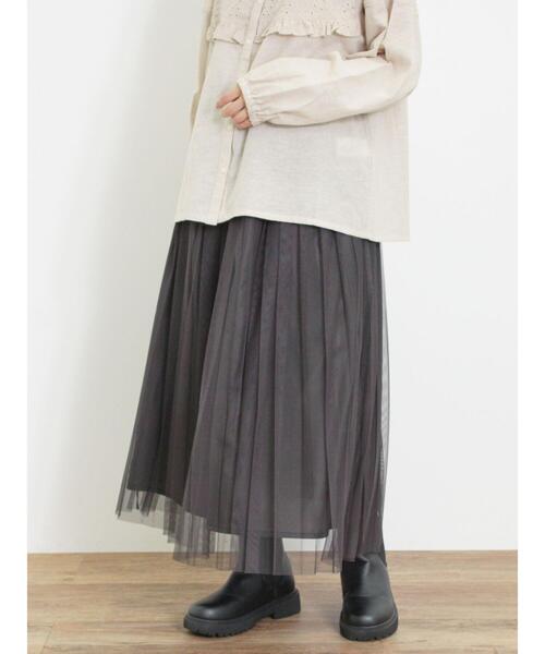 Samansa Mos2（サマンサ モスモス）の「チュールプリーツスカート（スカート・レディース・キナリ/グリーン/チャコールグレー/レッド・F）」の3枚目の写真