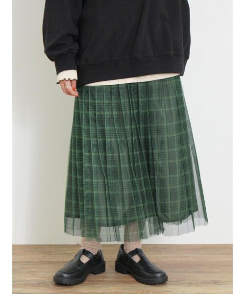 Samansa Mos2（サマンサ モスモス）の「チュールプリーツスカート（スカート・レディース・キナリ/グリーン/チャコールグレー/レッド・F）」の4枚目の写真