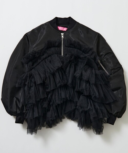VIVIANO tulle trimmed bomber jaked BLK M