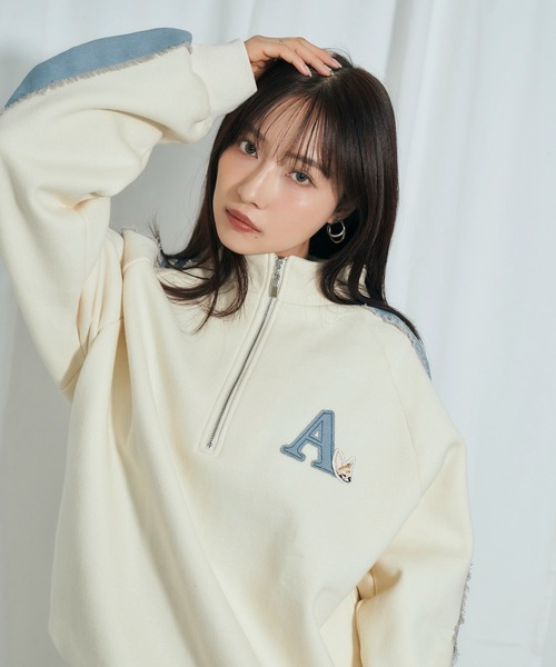 ANDGEEBEE（アンジービー）の「UNISEX デニムライン裏起毛スウェット（スウェット・レディース・アイボリー/チャコールグレー・FREE）」の16枚目の写真