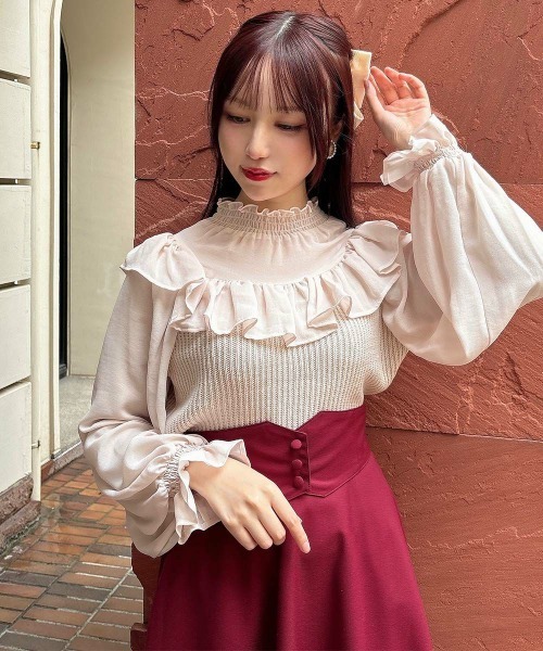 F i.n.t（フィント）の「シアーヨーク切替ニットプルオーバー/F&A/fint（ニット/セーター・レディース・アイボリー/ピンクベージュ/ブルーグレー・FREE）」の3枚目の写真