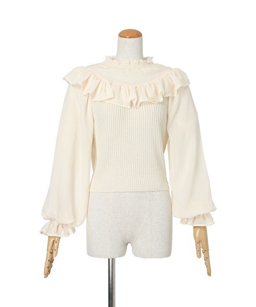 F i.n.t（フィント）の「シアーヨーク切替ニットプルオーバー/F&A/fint（ニット/セーター・レディース・アイボリー/ピンクベージュ/ブルーグレー・FREE）」の4枚目の写真