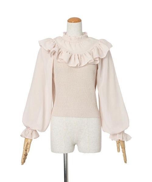 F i.n.t（フィント）の「シアーヨーク切替ニットプルオーバー/F&A/fint（ニット/セーター・レディース・アイボリー/ピンクベージュ/ブルーグレー・FREE）」の5枚目の写真