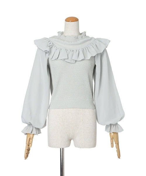 F i.n.t（フィント）の「シアーヨーク切替ニットプルオーバー/F&A/fint（ニット/セーター・レディース・アイボリー/ピンクベージュ/ブルーグレー・FREE）」の6枚目の写真