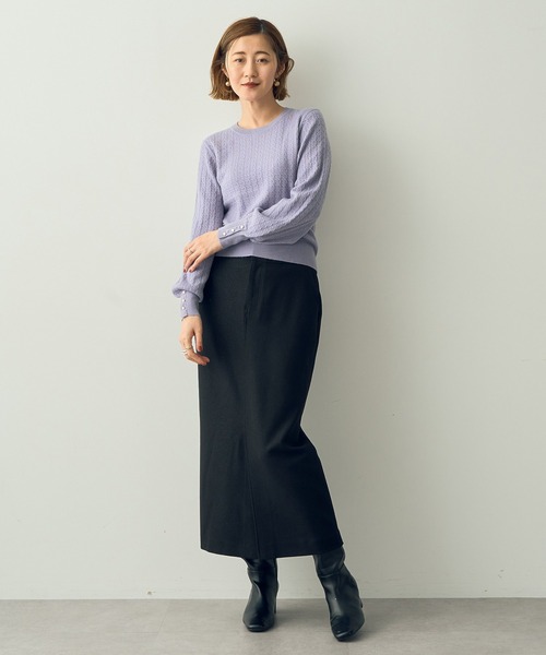 YECCA VECCA（イェッカヴェッカ）の「金釦ミニケーブルニット（ニット/セーター・レディース・アイボリー/ブラック/レッド/ベージュ/ラベンダー・FREE）」の12枚目の写真