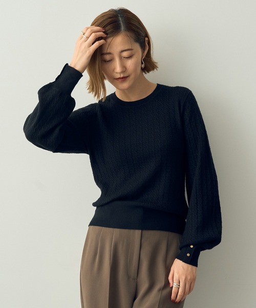 YECCA VECCA（イェッカヴェッカ）の「金釦ミニケーブルニット（ニット/セーター・レディース・アイボリー/ブラック/レッド/ベージュ/ラベンダー・FREE）」の16枚目の写真