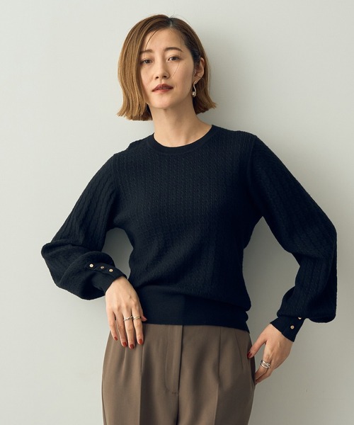 YECCA VECCA（イェッカヴェッカ）の「金釦ミニケーブルニット（ニット/セーター・レディース・アイボリー/ブラック/レッド/ベージュ/ラベンダー・FREE）」の17枚目の写真