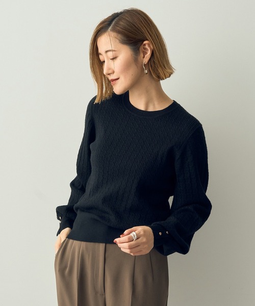 YECCA VECCA（イェッカヴェッカ）の「金釦ミニケーブルニット（ニット/セーター・レディース・アイボリー/ブラック/レッド/ベージュ/ラベンダー・FREE）」の18枚目の写真