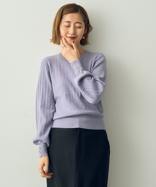 YECCA VECCA（イェッカヴェッカ）の「金釦ミニケーブルニット（ニット/セーター・レディース・アイボリー/ブラック/レッド/ベージュ/ラベンダー・FREE）」の10枚目の写真