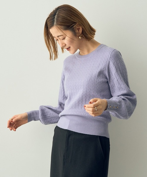 YECCA VECCA（イェッカヴェッカ）の「金釦ミニケーブルニット（ニット/セーター・レディース・アイボリー/ブラック/レッド/ベージュ/ラベンダー・FREE）」の7枚目の写真