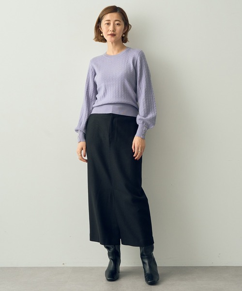 YECCA VECCA（イェッカヴェッカ）の「金釦ミニケーブルニット（ニット/セーター・レディース・アイボリー/ブラック/レッド/ベージュ/ラベンダー・FREE）」の11枚目の写真