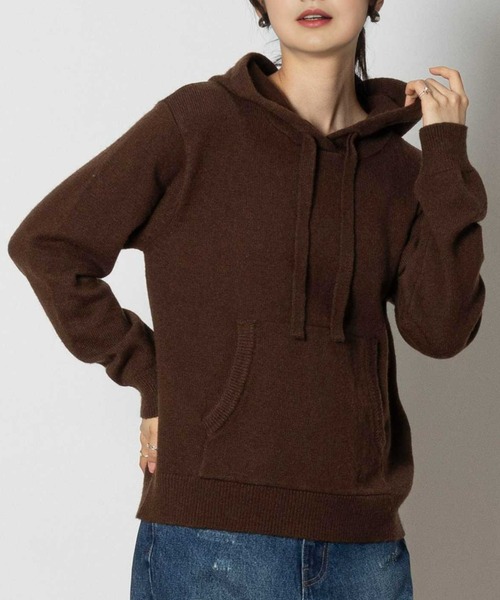 Right-on(ライトオン)の「ニットパーカー(ニット/セーター・レディース・ブラウン/オフホワイト・M/L/XL)」の2枚目の写真