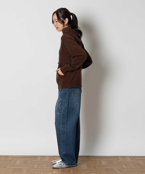 Right-on(ライトオン)の「ニットパーカー(ニット/セーター・レディース・ブラウン/オフホワイト・M/L/XL)」の9枚目の写真