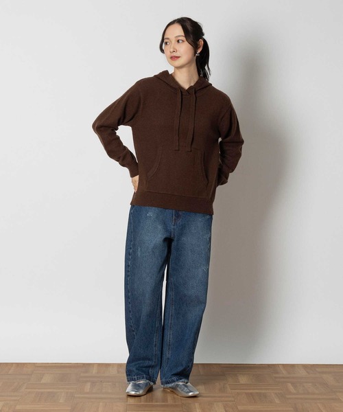 Right-on(ライトオン)の「ニットパーカー(ニット/セーター・レディース・ブラウン/オフホワイト・M/L/XL)」の8枚目の写真