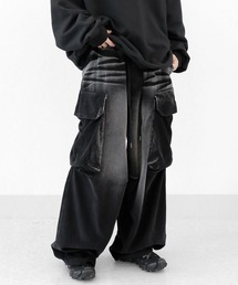 minsobi | コーデュロイ ワイドカーゴパンツ バルーン デニムライク コーデュロイパンツ タイダイ柄 マーブル柄  ブリーチ加工パンツ(カーゴパンツ)