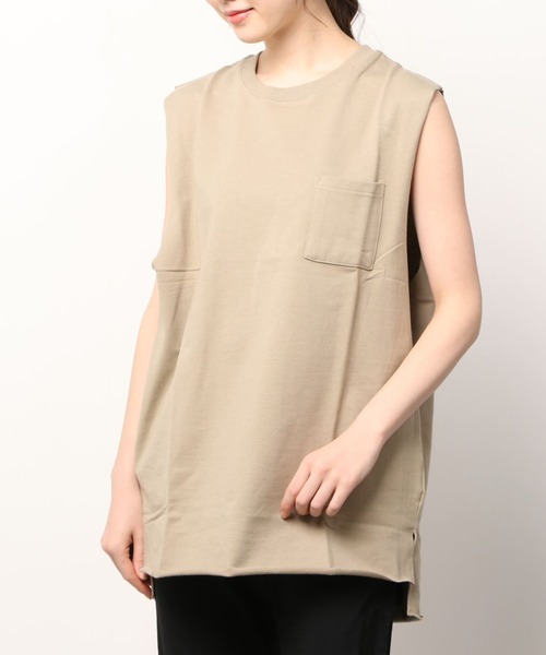 ARCHIVER(アーカイバ)の「【Bl】【RDS】ポケット付き カットオフ ノースリーブカットソー(Tシャツ/カットソー・レディース・ネイビー/ベージュ/カーキ/ブラック・MEDIUM/LARGE)」の1枚目の写真