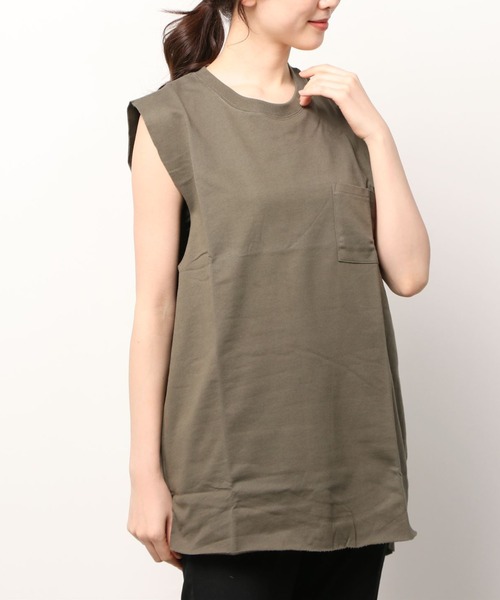 ARCHIVER(アーカイバ)の「【Bl】【RDS】ポケット付き カットオフ ノースリーブカットソー(Tシャツ/カットソー・レディース・ネイビー/ベージュ/カーキ/ブラック・MEDIUM/LARGE)」の3枚目の写真