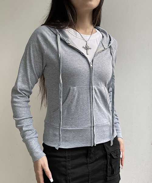MEMECLE（メメクル）の「【 MEMECLE / メメクル 】フードジップアップ 長袖 パーカー カットソー（パーカー・レディース・ダークグレー/ライトグレー・S/M）」の9枚目の写真
