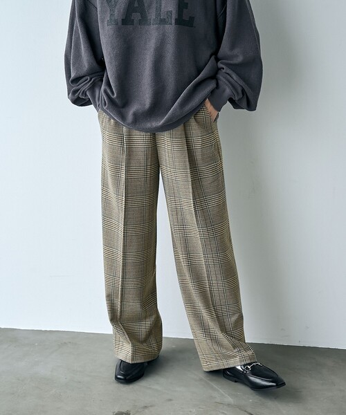 coen（コーエン）の「イージービューティーチェックワイドパンツ（WEB限定サイズ）（その他パンツ・レディース・オフホワイト/ダークグレー・S/M/L/XL）」の2枚目の写真