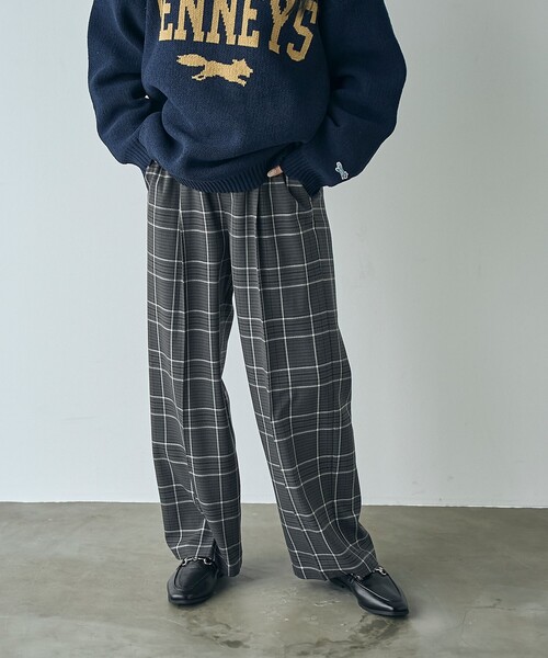 coen（コーエン）の「イージービューティーチェックワイドパンツ（WEB限定サイズ）（その他パンツ・レディース・オフホワイト/ダークグレー・S/M/L/XL）」の12枚目の写真
