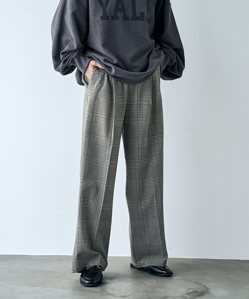 coen（コーエン）の「イージービューティーチェックワイドパンツ（WEB限定サイズ）（その他パンツ・レディース・オフホワイト/ダークグレー・S/M/L/XL）」の4枚目の写真