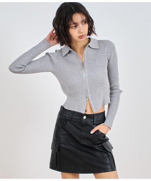 ANAP（アナップ）の「ダブルジップリブニットトップス（ニット/セーター・レディース・グレー/オレンジ/ダークブラウン・FREE）」の2枚目の写真