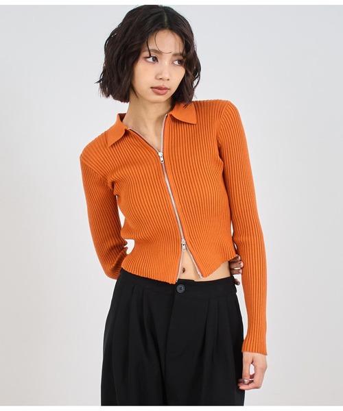 ANAP（アナップ）の「ダブルジップリブニットトップス（ニット/セーター・レディース・グレー/オレンジ/ダークブラウン・FREE）」の3枚目の写真